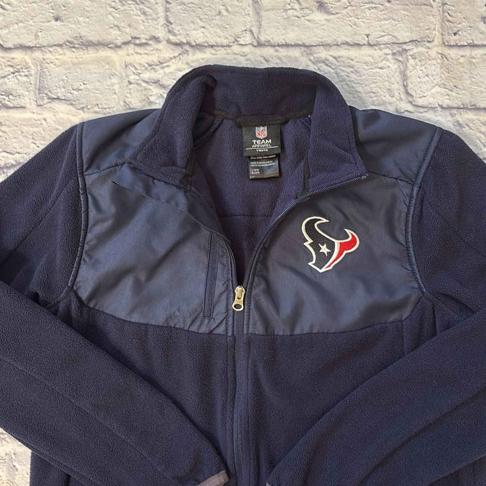 NFL Youth Fleece Jacket Houston Texans Zip Front Navy Blue Size Large 14/16